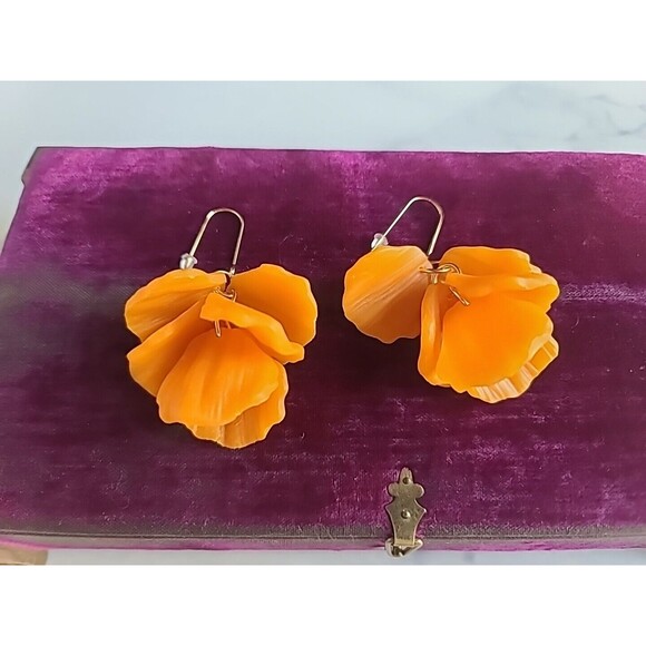 Orange Floral Dangling Pierced Earrings - Picture 8 of 10